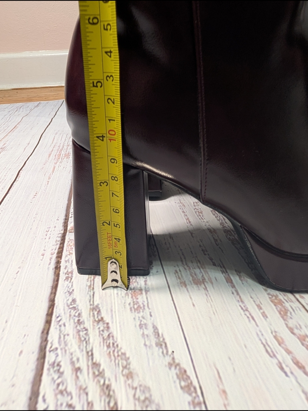 Burgundy Faux Leather Knee High Platform Boots Chunky 3.5" Block Heel Size 7 - Picture 11 of 12